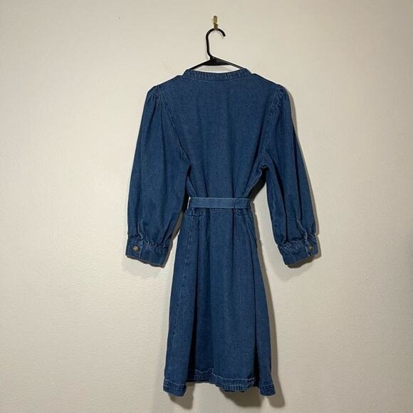Who Wear What Denim Tie Waist 3/4 Puff Sleeve Mini Dress - Large‎ - Picture 3 of 4